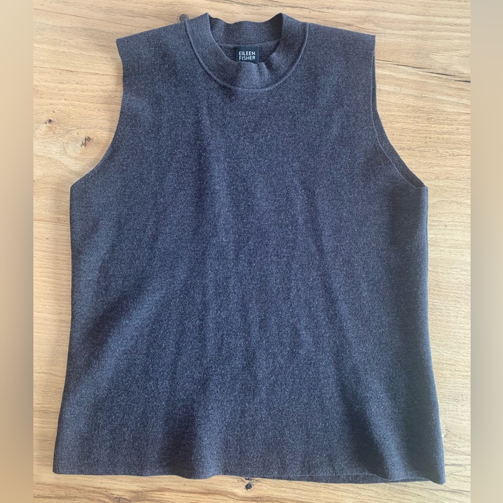 Eileen Fisher Italian Wool Charcoal Gray Sleevless Top‎ Women’s L Preloved